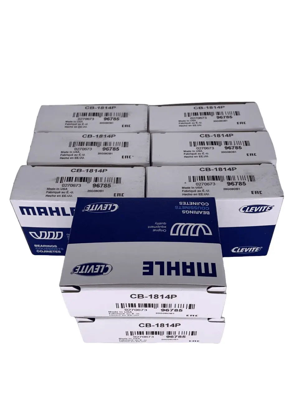 Boxes of Mahle Clevite engine bearings.
