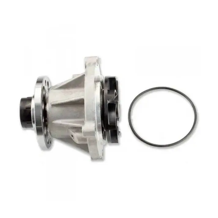Metal water pump with gasket for automotive cooling system.