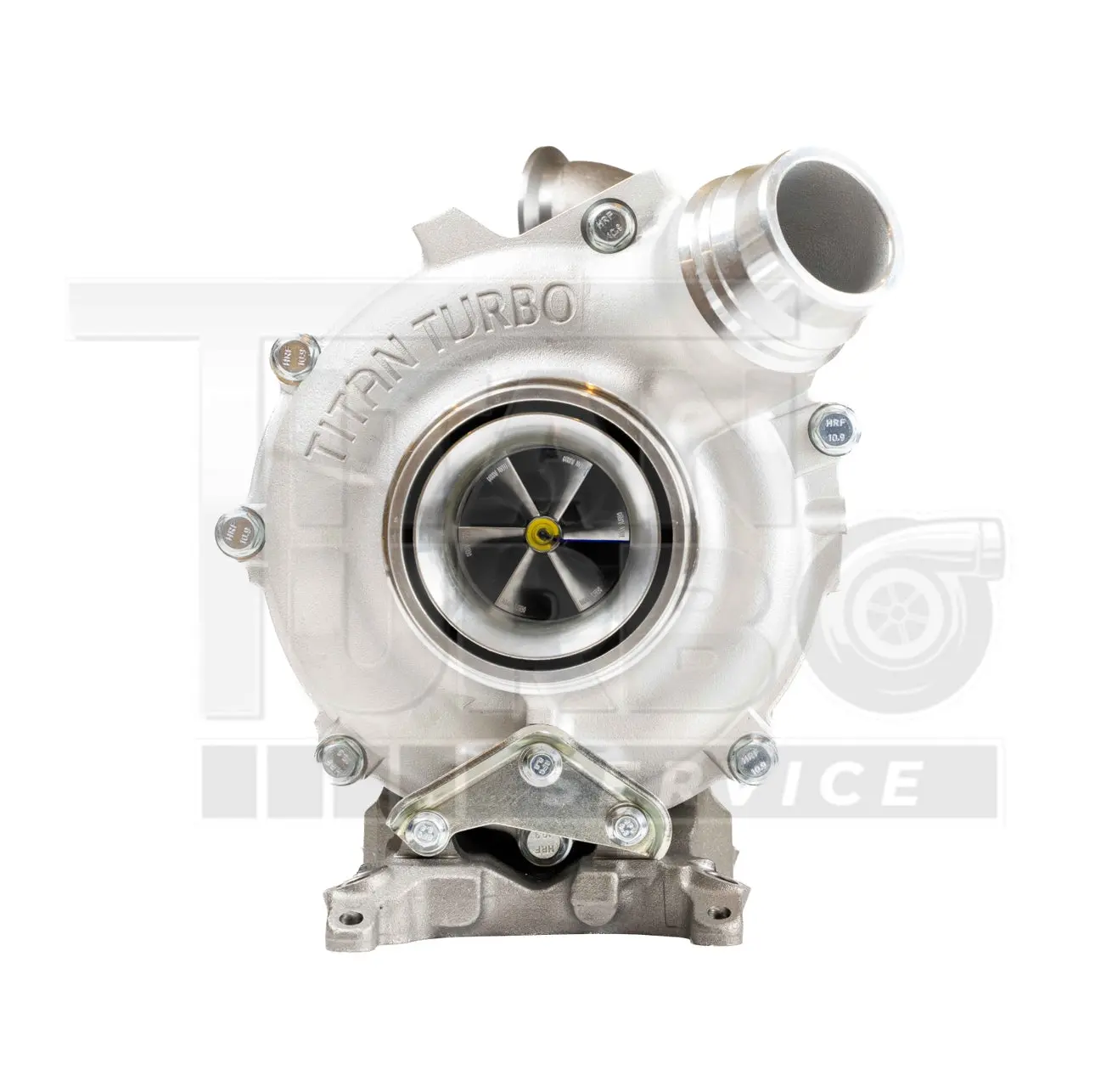 Front view automotive turbocharger with compressor wheel