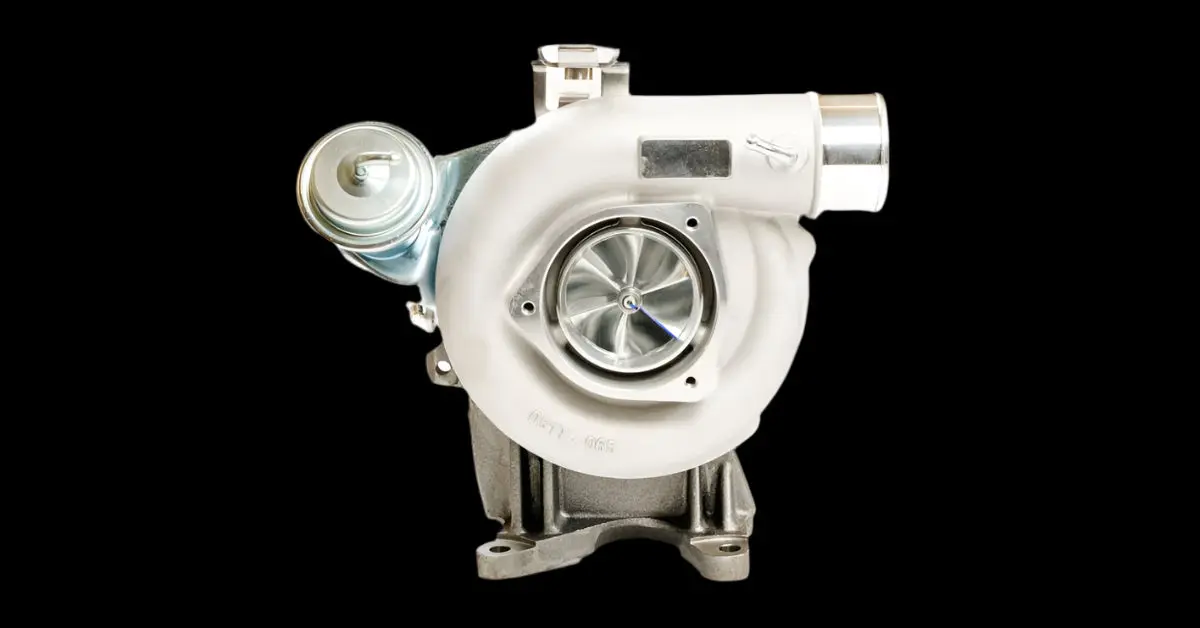 Close-up of turbocharger compressor housing