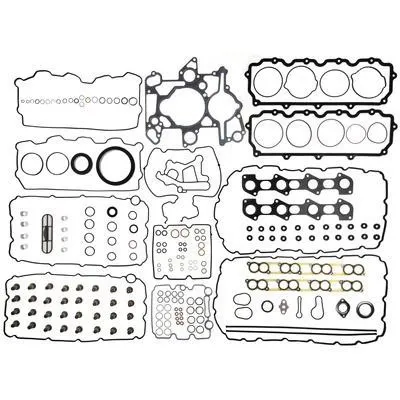 Set of various automotive gaskets and seals laid out on a white background.